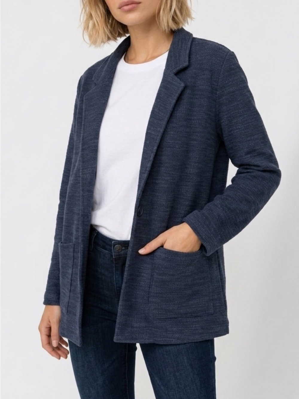 Casual Navy Women's Knit Blazer Jacket
